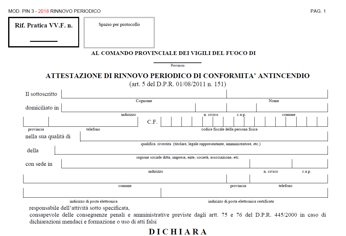 STUDIO TECNICO SCIMONE ATTESTAZIONE DI RINNOVO DI CONFORMITA ANTINCENDIO PIN3