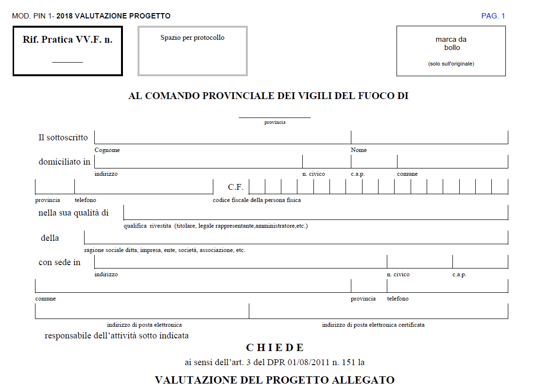 Come si presenta una istanza di valutazione del progetto al comando dei Vigili del Fuoco?